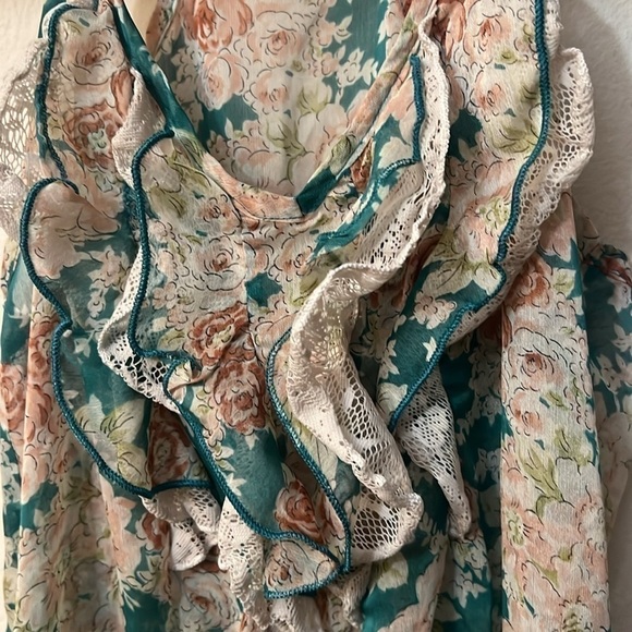 Lush see thru top sleeves size S lightweight boho flower spring sheer romantic - Picture 4 of 11